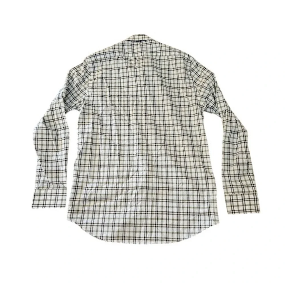 Banana Republic Button Down Shirt Men Medium White Green Slim Fit Plaid Cotton